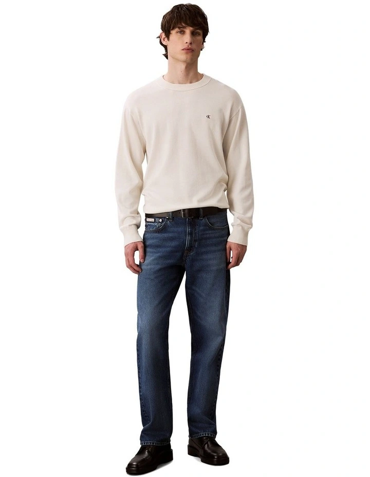 Long Sleeve Easy Cotton Crewneck Sweater in Cream image 5