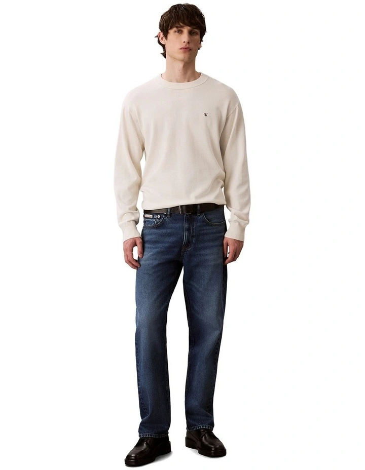 Long Sleeve Easy Cotton Crewneck Sweater in Cream image 5