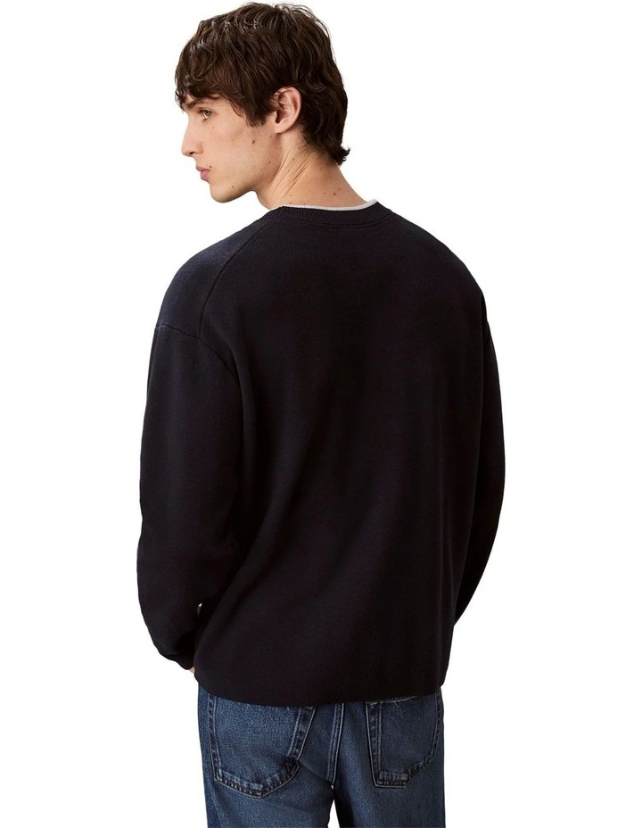 Long Sleeves Embossed Monogram Logo Relaxed Sweater in Blue image 2