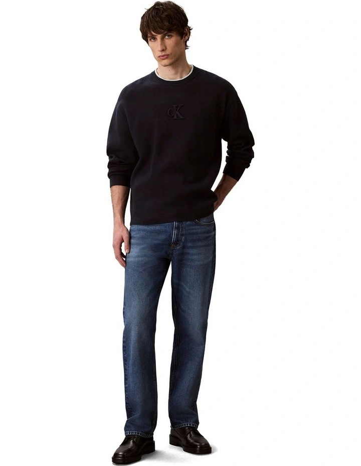 Long Sleeves Embossed Monogram Logo Relaxed Sweater in Blue image 5