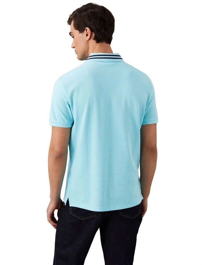 Short Sleeve Casual Pique Classic Tipped Polo in Blue image 2