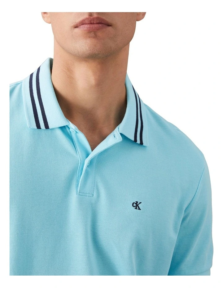 Short Sleeve Casual Pique Classic Tipped Polo in Blue image 3