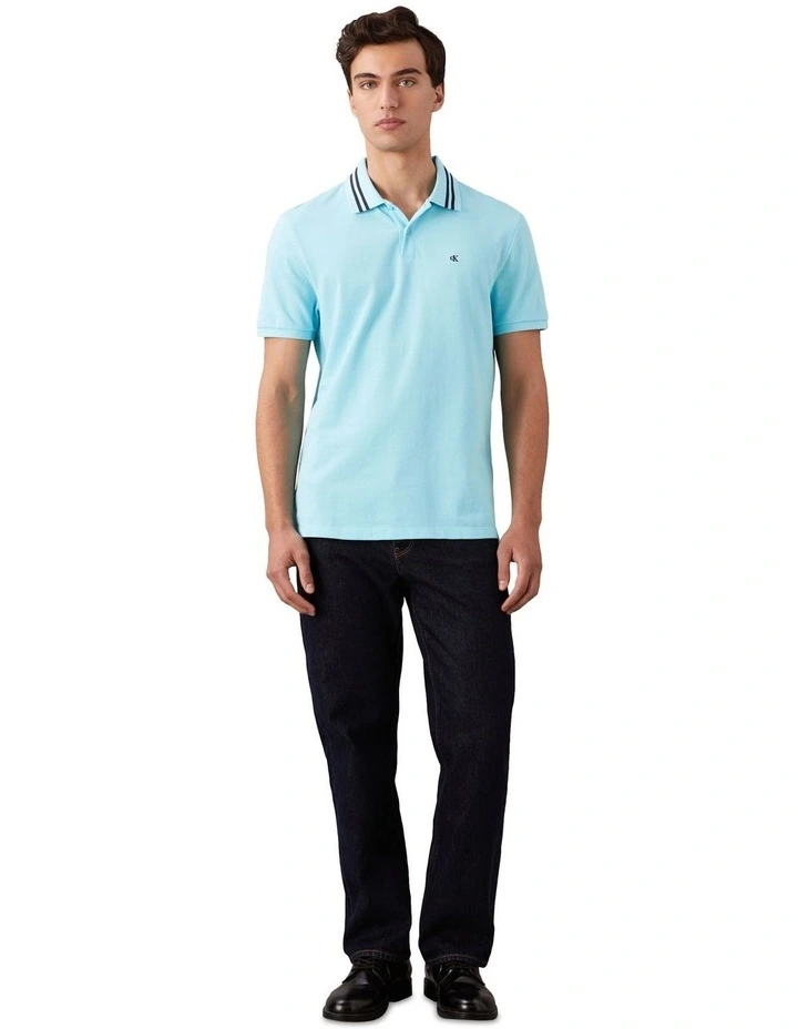 Short Sleeve Casual Pique Classic Tipped Polo in Blue image 4