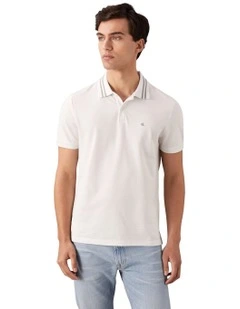 Short Sleeve Casual Pique Classic Tipped Polo in White
