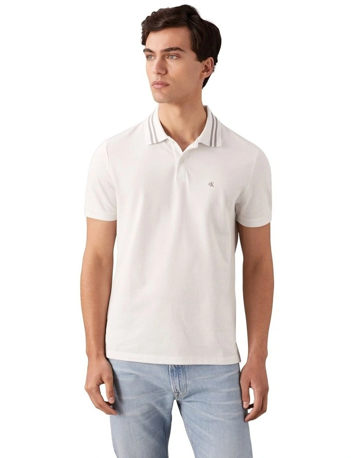 Short Sleeve Casual Pique Classic Tipped Polo in White image 1