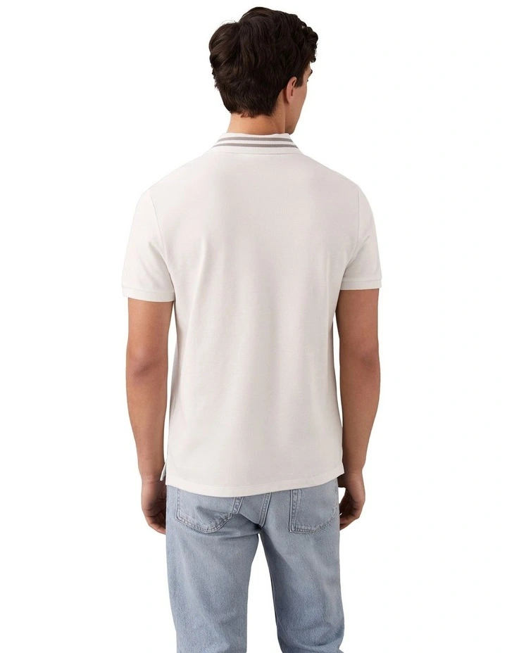 Short Sleeve Casual Pique Classic Tipped Polo in White image 2