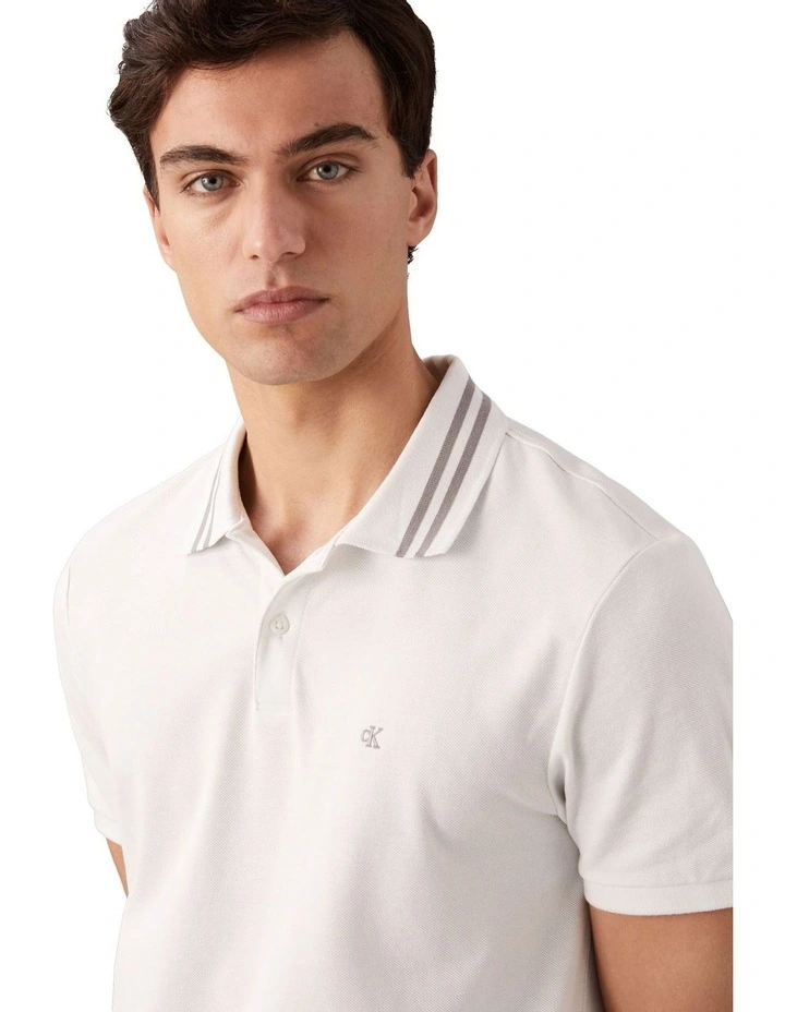 Short Sleeve Casual Pique Classic Tipped Polo in White image 3