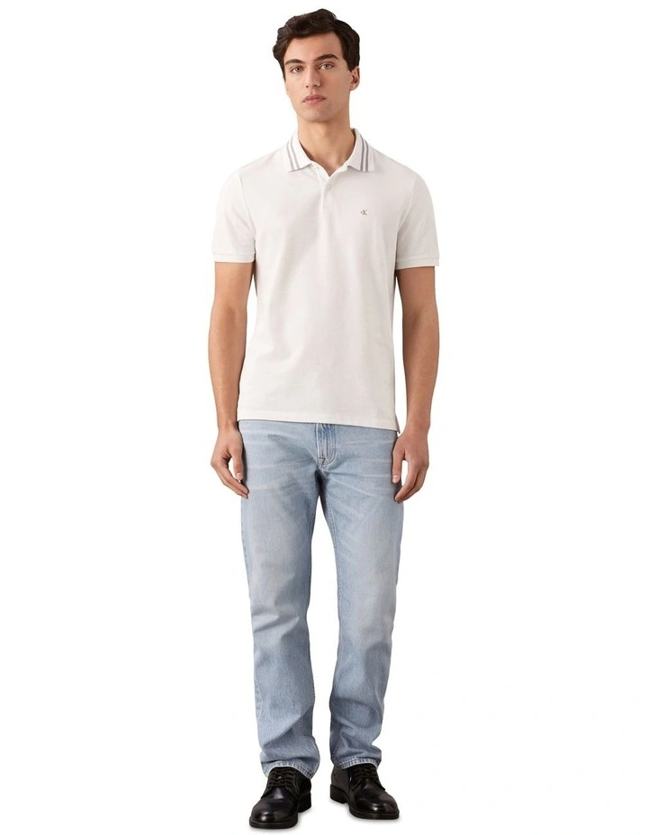 Short Sleeve Casual Pique Classic Tipped Polo in White image 4