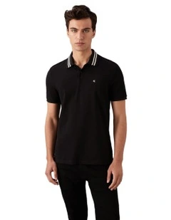 Short Sleeve Casual Pique Classic Tipped Polo in Black