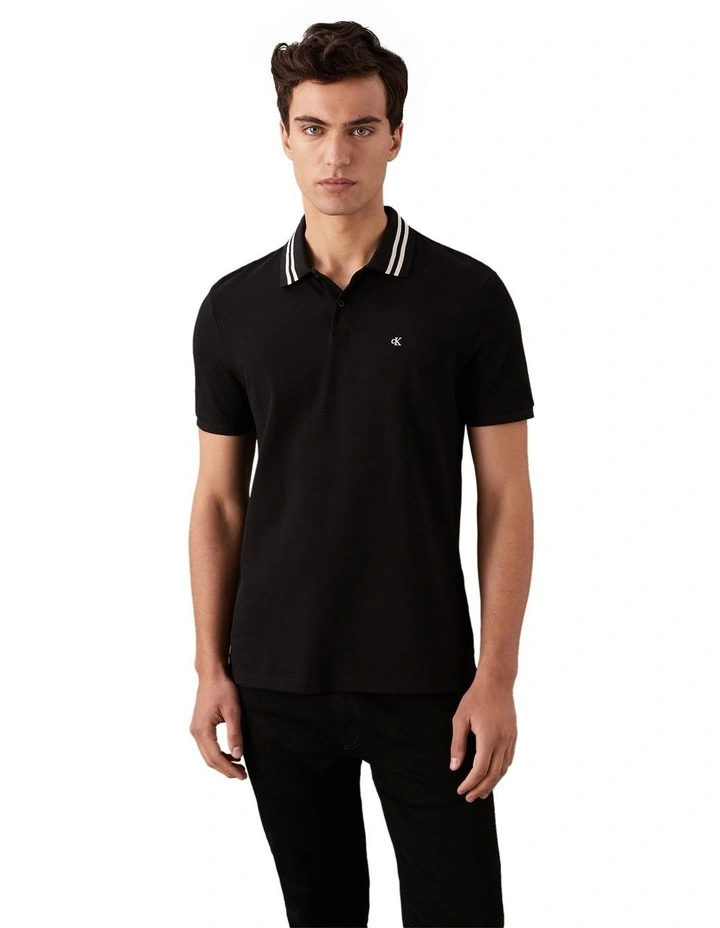 Short Sleeve Casual Pique Classic Tipped Polo in Black image 1