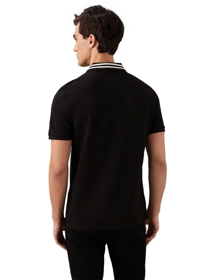 Short Sleeve Casual Pique Classic Tipped Polo in Black image 2