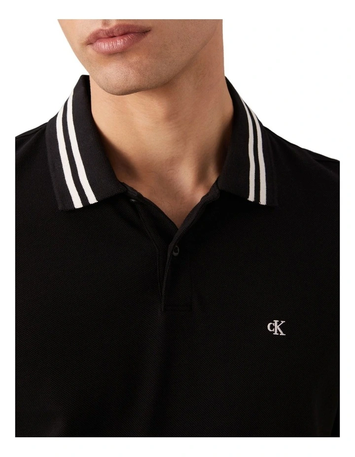 Short Sleeve Casual Pique Classic Tipped Polo in Black image 3