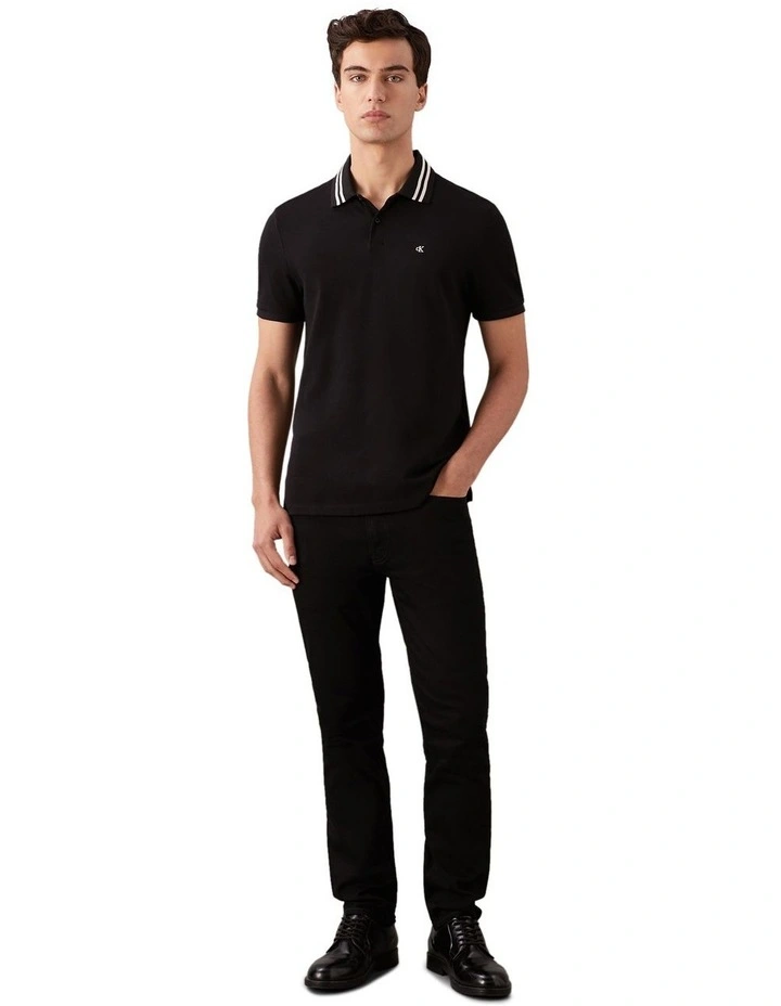 Short Sleeve Casual Pique Classic Tipped Polo in Black image 4
