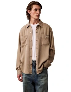 Soft Overdye Left Hand Twill Overshirt in Beige