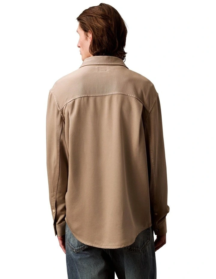 Soft Overdye Left Hand Twill Overshirt in Beige image 2