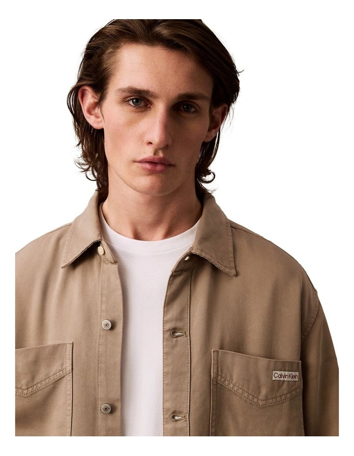 Soft Overdye Left Hand Twill Overshirt in Beige image 4