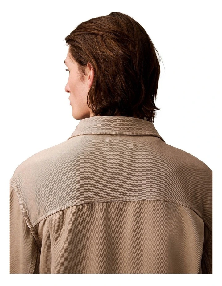 Soft Overdye Left Hand Twill Overshirt in Beige image 5