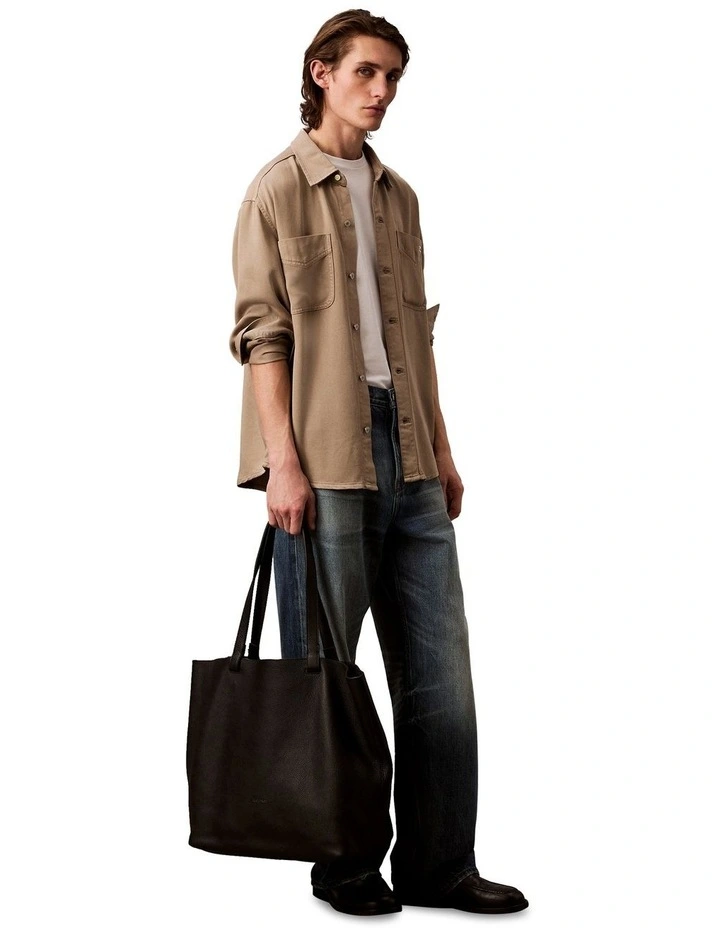 Soft Overdye Left Hand Twill Overshirt in Beige image 6