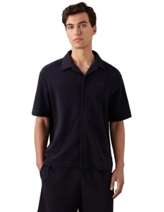 Short Sleeve Cotton Waffle Camp Shirt in Night Sky