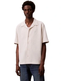 Short Sleeve Cotton Waffle Camp Shirt in Tofu