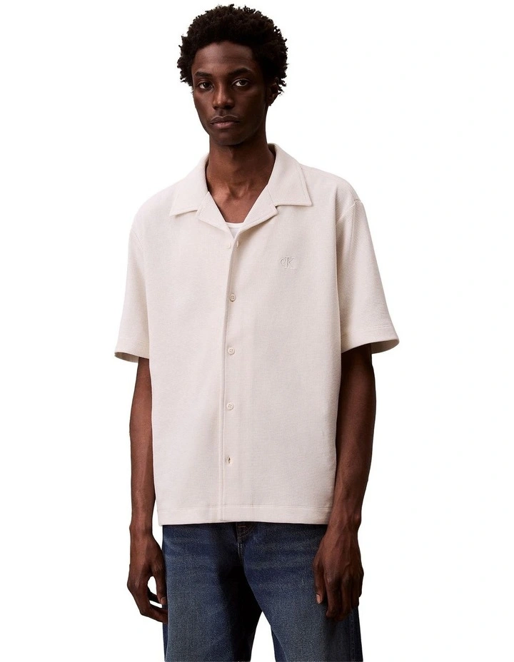 Short Sleeve Cotton Waffle Camp Shirt in Tofu image 1