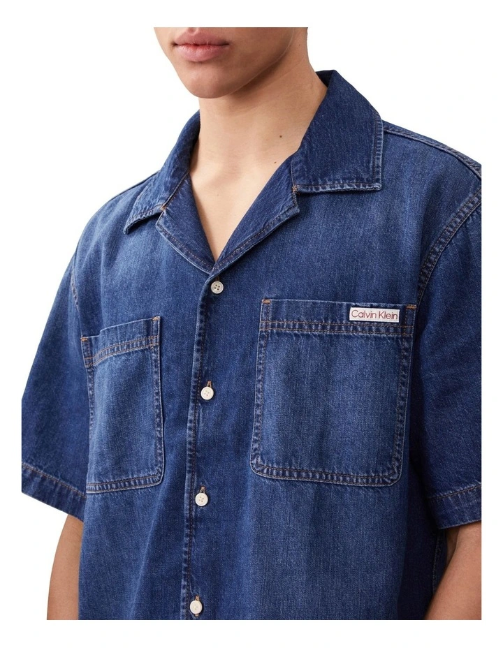 Short Sleeve Denim Camp Shirt in Nile Blue image 3