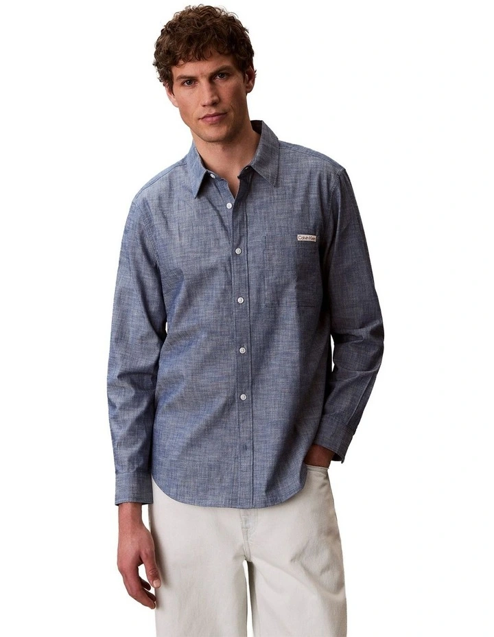 Long Sleeve Chambray Classic Shirt in Blue image 1