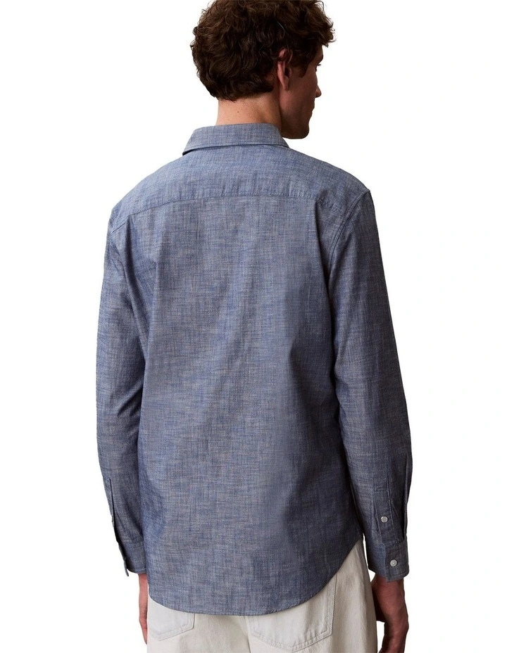 Long Sleeve Chambray Classic Shirt in Blue image 2