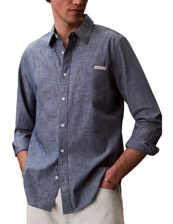 Long Sleeve Chambray Classic Shirt in Blue image 3