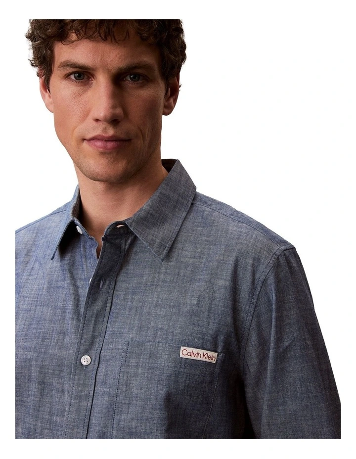 Long Sleeve Chambray Classic Shirt in Blue image 4