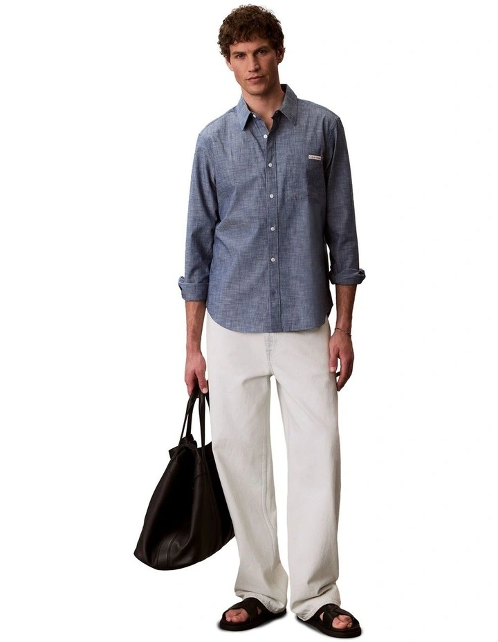 Long Sleeve Chambray Classic Shirt in Blue image 5