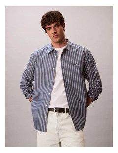 Washed Poplin Stripe Button-Down Shirt