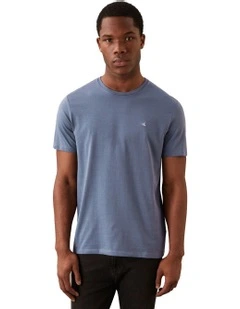 Short Sleeve Smooth Cotton Solid Crew Neck Tee in Grisaille