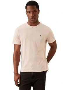 Short Sleeve Smooth Cotton Solid Crew Neck Tee in Silver Peony
