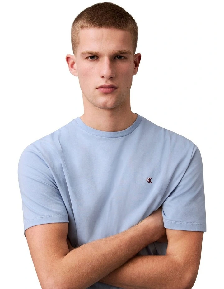 Short Sleeve Smooth Cotton Solid Crewneck Tee in Well Water image 3
