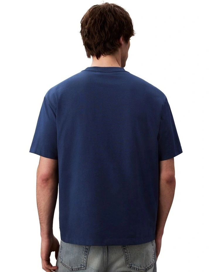 Short Sleeves Hero Monologo Embroidered Crewneck Tee in Blue image 2