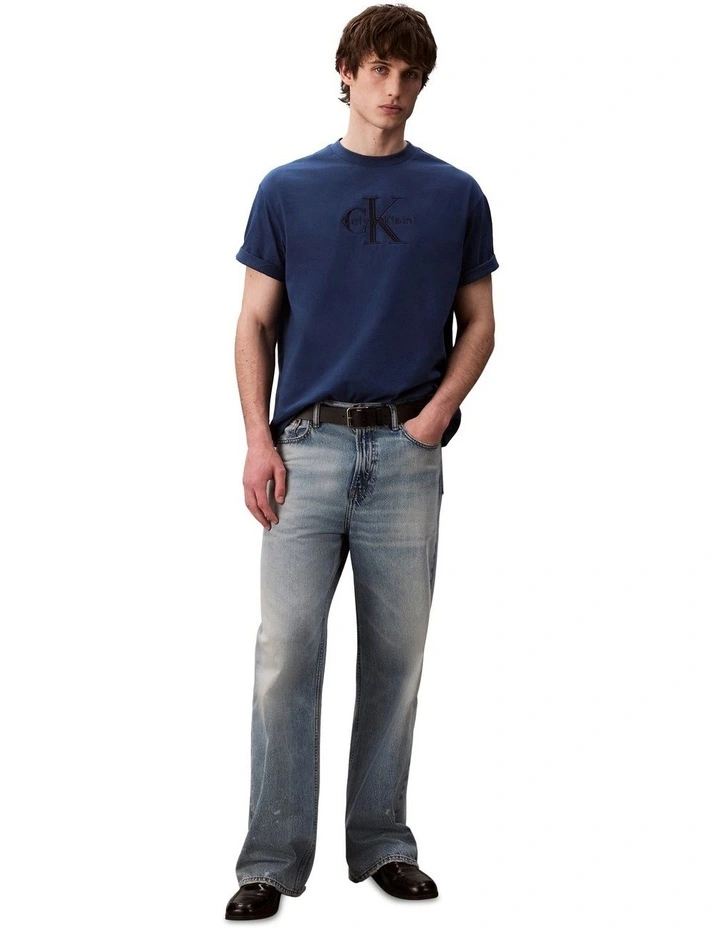 Short Sleeves Hero Monologo Embroidered Crewneck Tee in Blue image 6