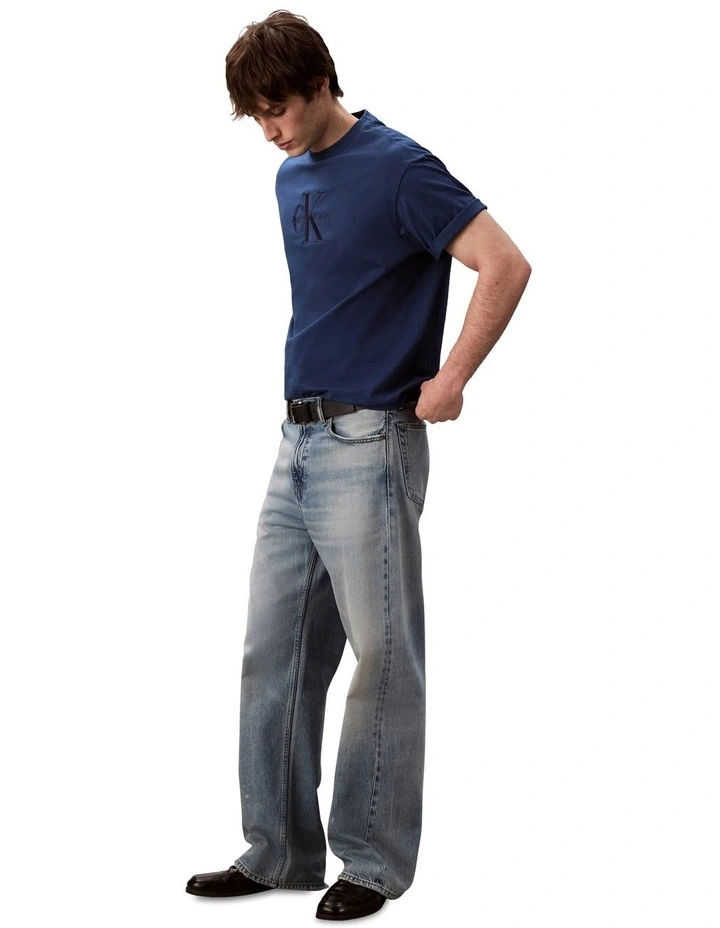 Short Sleeves Hero Monologo Embroidered Crewneck Tee in Blue image 7