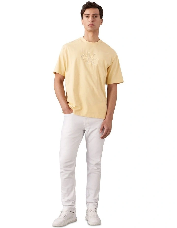 Short Sleeves Hero Monologo Embroidered 16S Crewneck Tee in Cream image 4