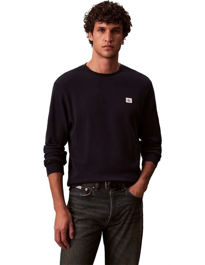 Badge Waffle Long Sleeves Tee in Blue image 1