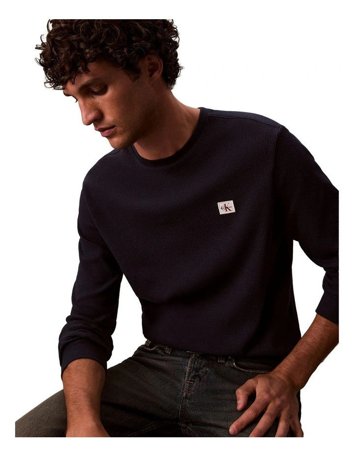 Badge Waffle Long Sleeves Tee in Blue image 3