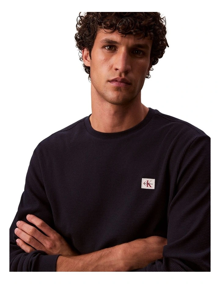 Badge Waffle Long Sleeves Tee in Blue image 4