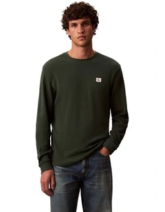 Badge Waffle Long Sleeves Tee in Green