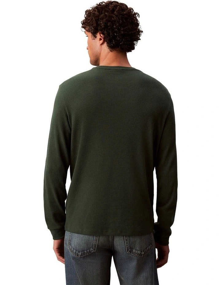 Badge Waffle Long Sleeves Tee in Green image 2