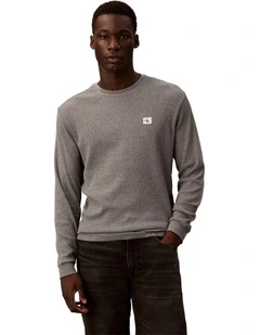 Badge Waffle Long Sleeves Tee in Grey