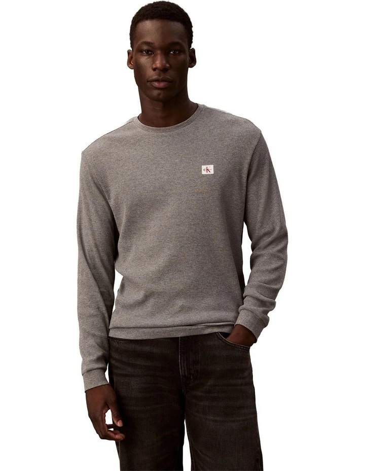 Badge Waffle Long Sleeves Tee in Grey image 1