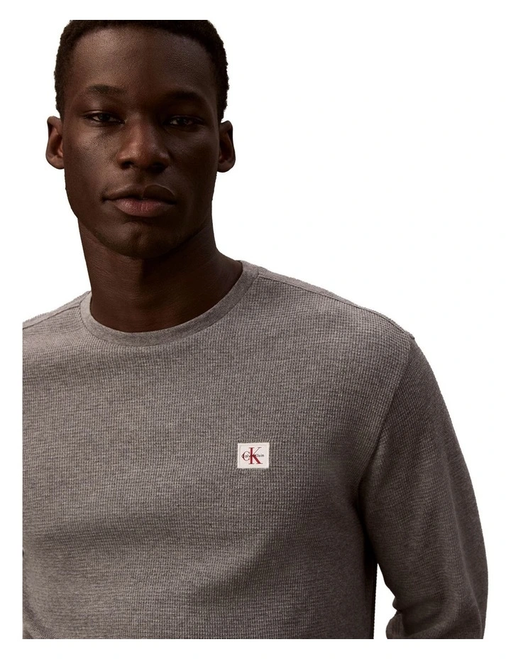 Badge Waffle Long Sleeves Tee in Grey image 4