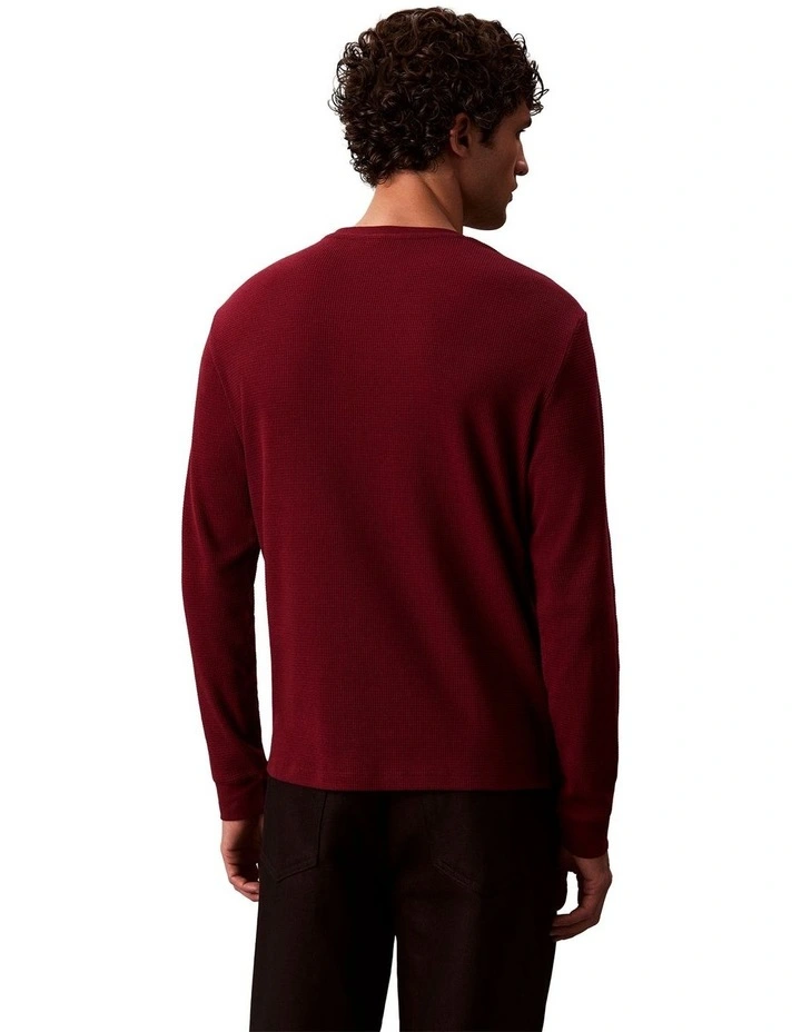 Badge Waffle Long Sleeve Tee in Red image 2