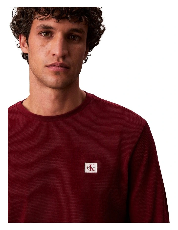 Badge Waffle Long Sleeve Tee in Red image 4