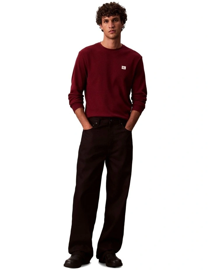 Badge Waffle Long Sleeve Tee in Red image 5